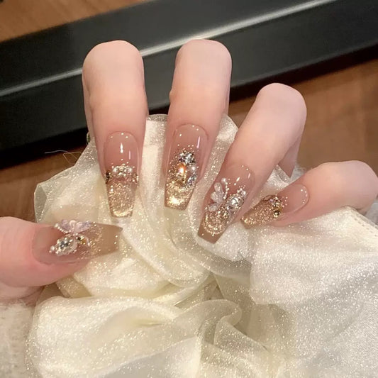 【$0 Shopping】Bright Golden Butterfly 100% Handmade Nails