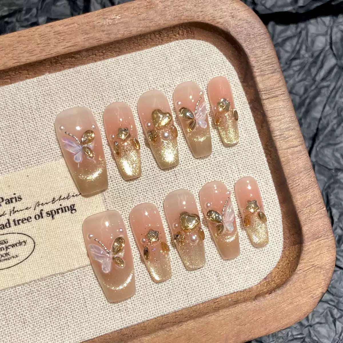 【$0 Shopping】Bright Golden Butterfly 100% Handmade Nails