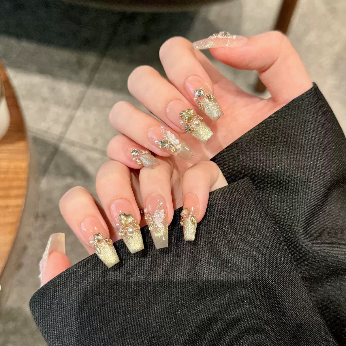 【$0 Shopping】Bright Golden Butterfly 100% Handmade Nails