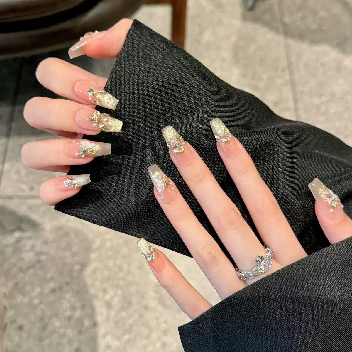 【$0 Shopping】Bright Golden Butterfly 100% Handmade Nails