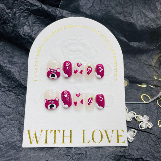 H10 FASHION CUTE STRAWBERRY BEAR HANDMADE NAIL