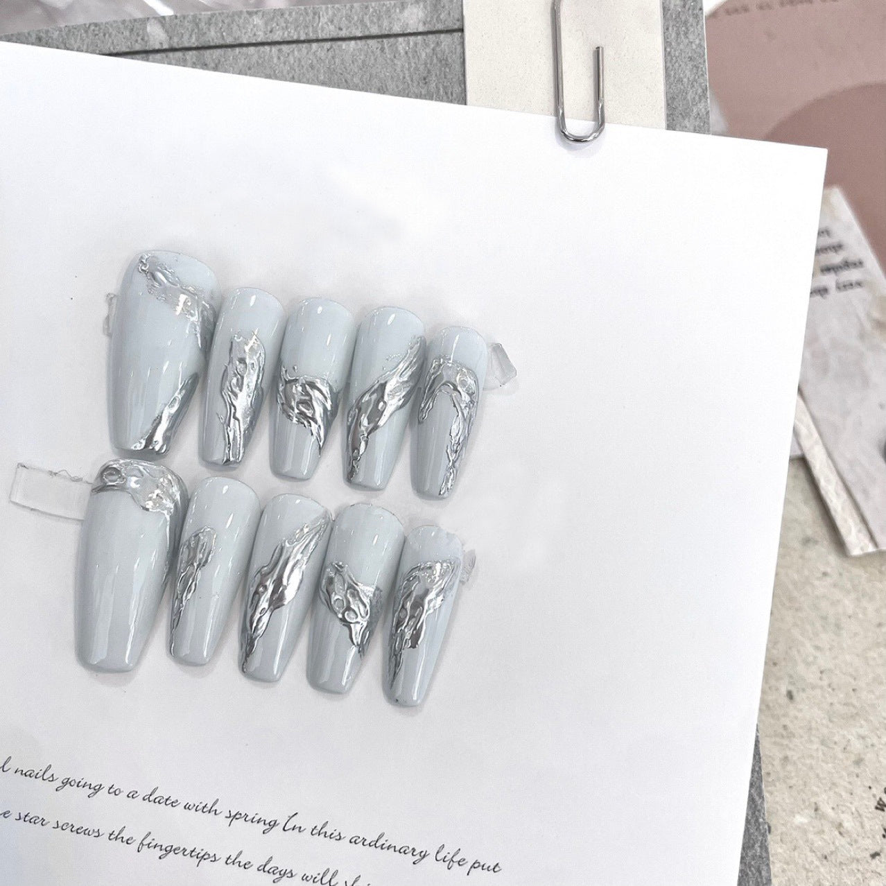 H219 SIMPLE ICE GREY MAGIC MIRROR HANDMADE NAIL