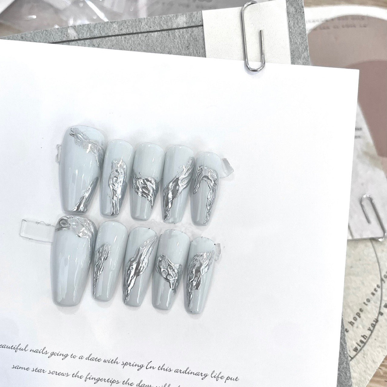 H219 SIMPLE ICE GREY MAGIC MIRROR HANDMADE NAIL