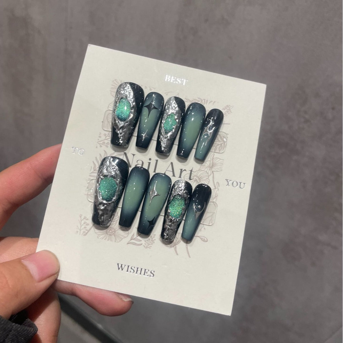 H281 Liquid y2k heavy metal wind cat's eye HANDMADE NAIL