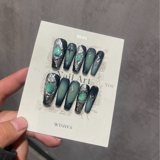 H281 Liquid y2k heavy metal wind cat's eye HANDMADE NAIL