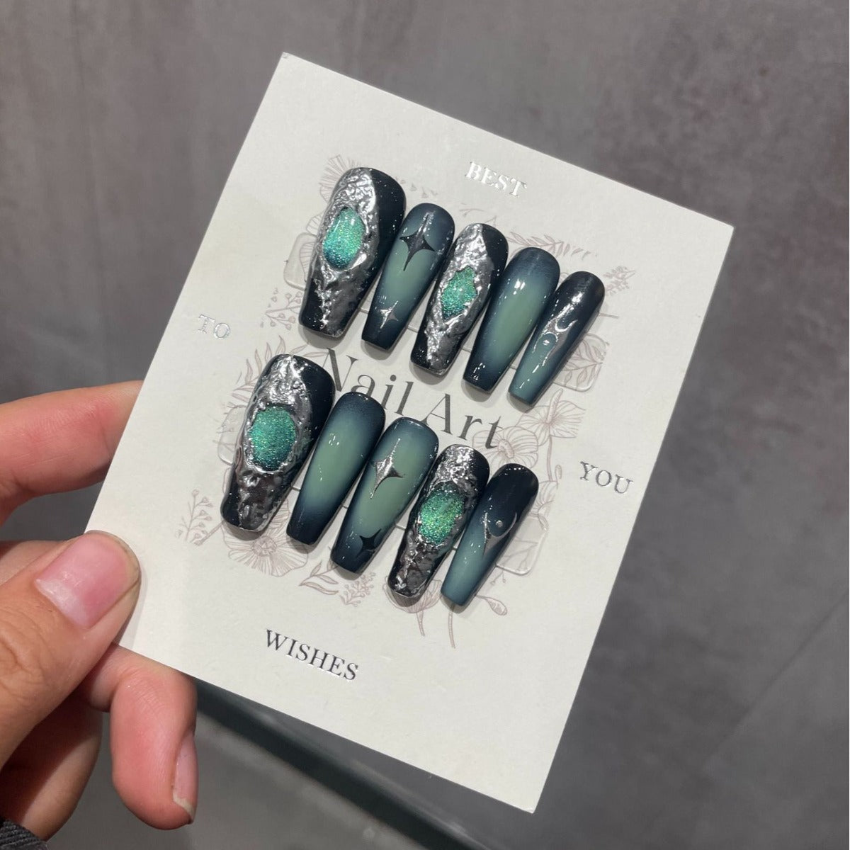 H281 Liquid y2k heavy metal wind cat's eye HANDMADE NAIL