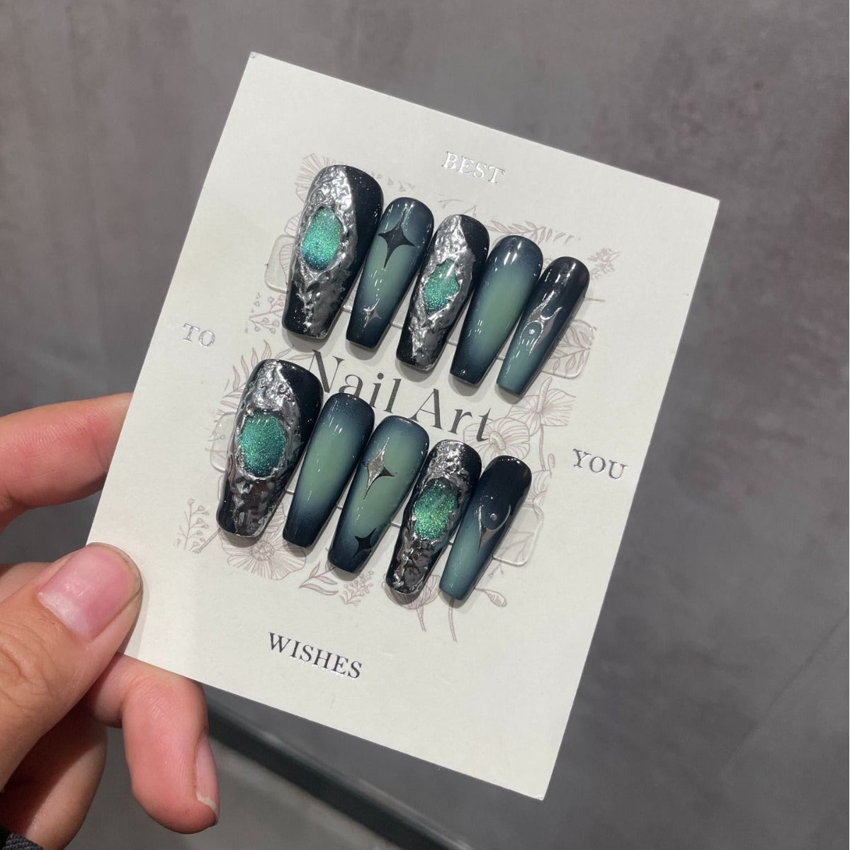 H281 Liquid y2k heavy metal wind cat's eye HANDMADE NAIL