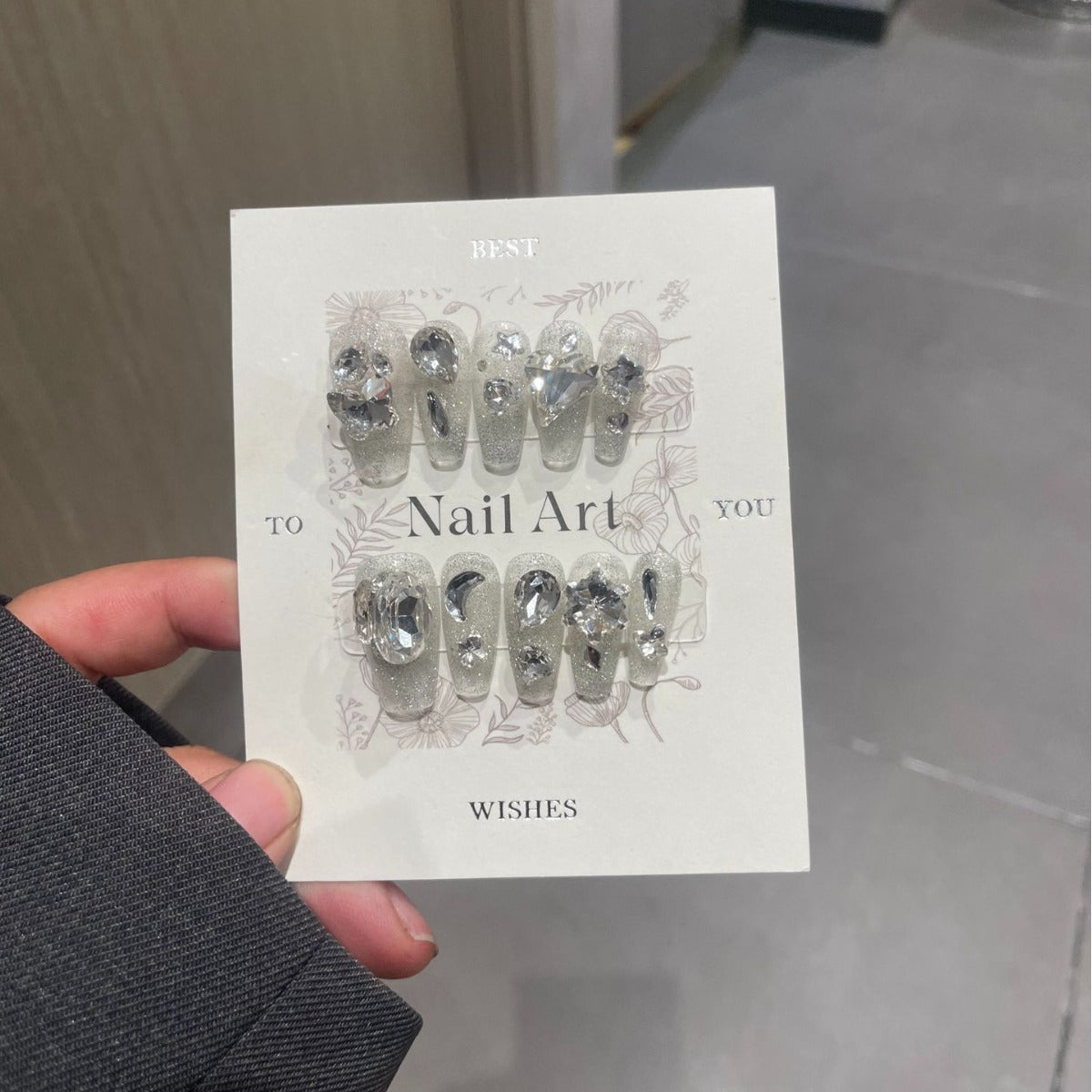 H280 Broken diamond sparkling HANDMADE NAIL