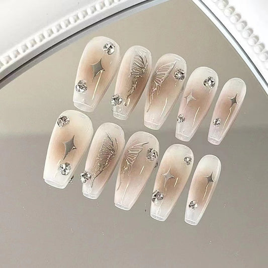 H146 GRADUAL HALO DYED BUTTERFLY HANDMADE NAIL