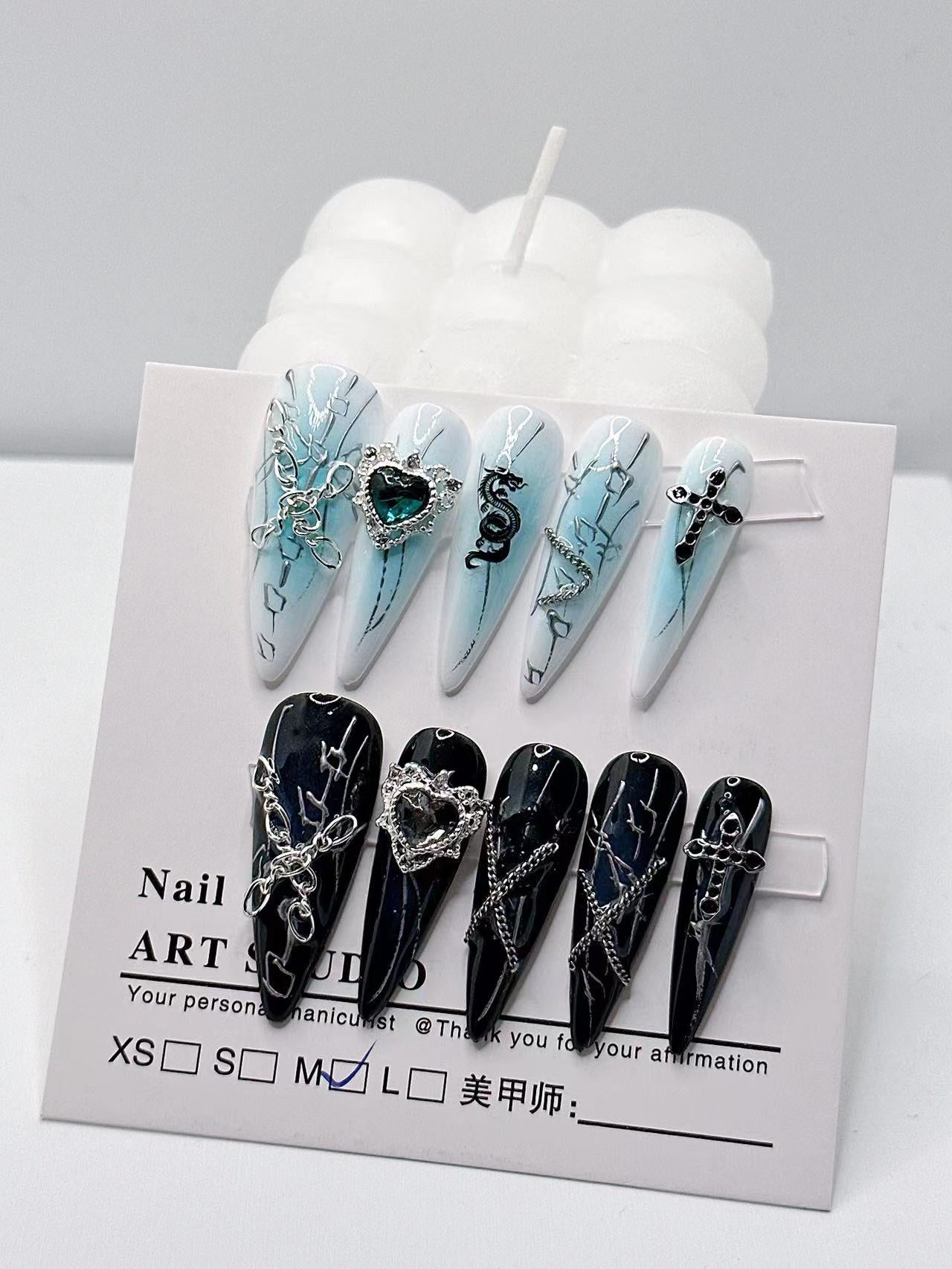 H262 Dark VS Angel Silver ChainHANDMADE NAIL
