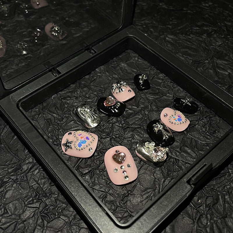 H65 GLIITER LUXURY STAR HEART HANDMADE NAIL