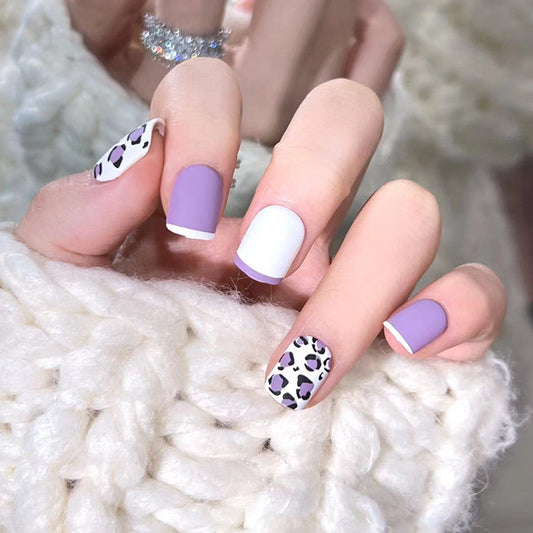 S24 LAVENDER PURPLE LEOPARD PATTERN SHORT NAIL