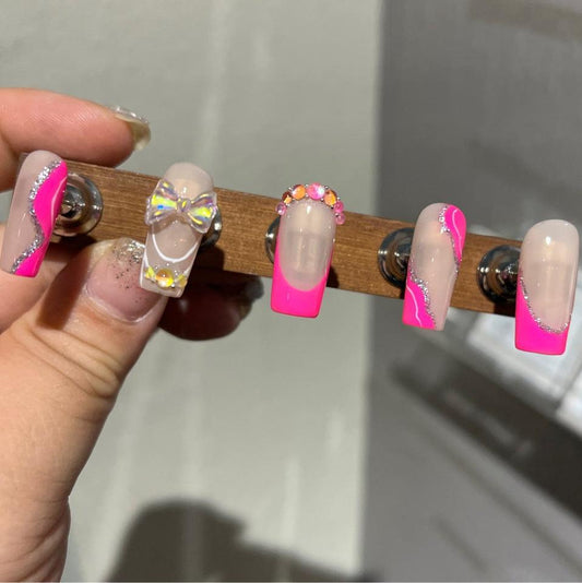 H171 FlashMAGIC MIRROR PINK EXPLOSION HANDMADE NAIL