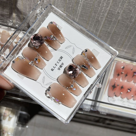 H178 POWDER BLUSHER NUDE HANDMADE NAIL