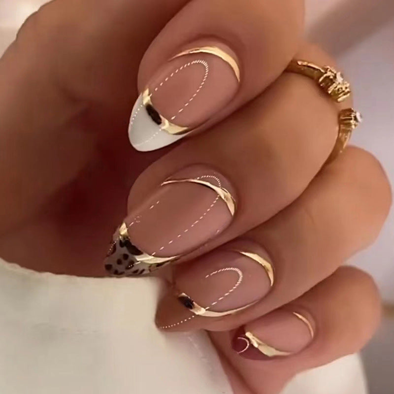 S16 PINK FRENCH LEAOPARD PRINT SHORT NAIL