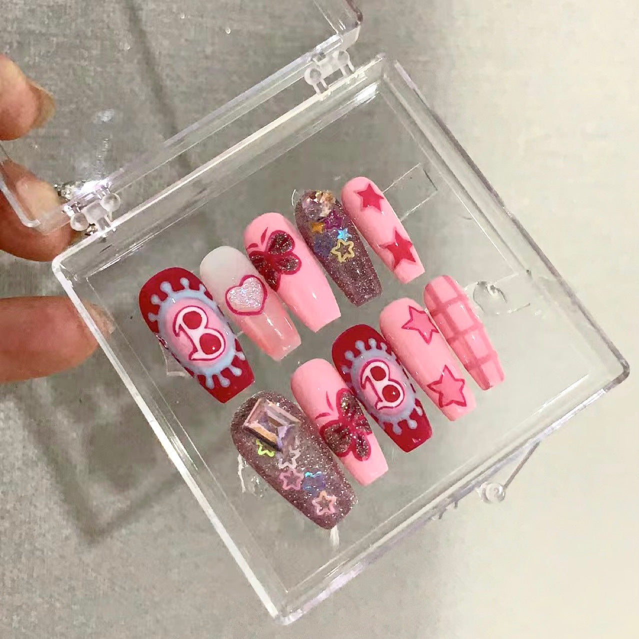 H128 BARBIE PINK CUTE BUBBLE HANDMADE NAIL