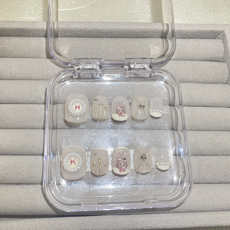 H42 SKIN COLOR PAINTING GOLD THREAD HANDMADE NAIL