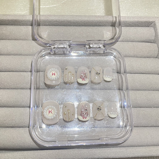 H42 SKIN COLOR PAINTING GOLD THREAD HANDMADE NAIL