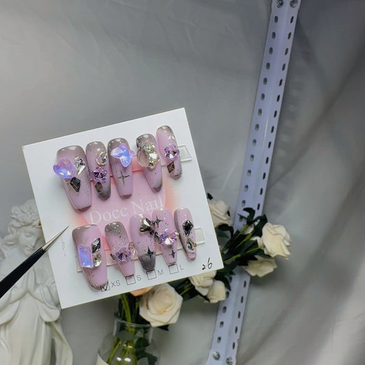 H60 SYRINGA OBLATA HEART STAR DIAMOND HANDMADE NAIL