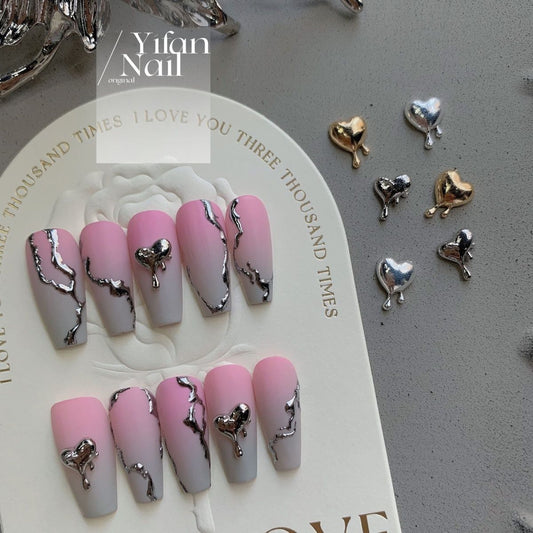 H197 LIQUID METAL HEART HANDMADE NAIL