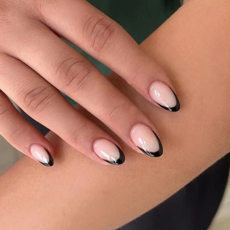 S29 SIMPLE NUDE PINK BLACK EDGE SHORT NAIL