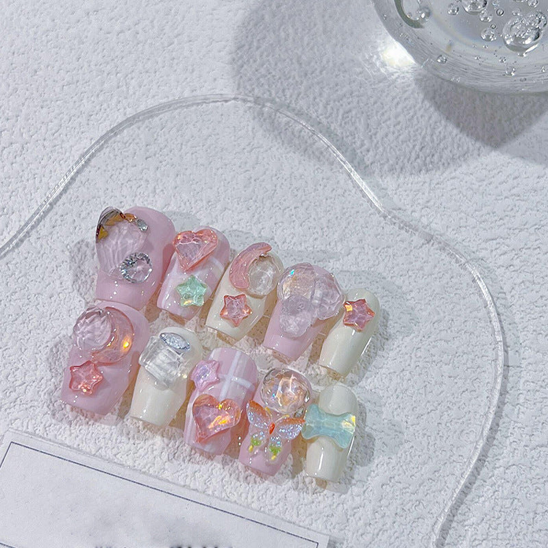 H80 CANDY HEART STAR MOON HANDMADE NAIL