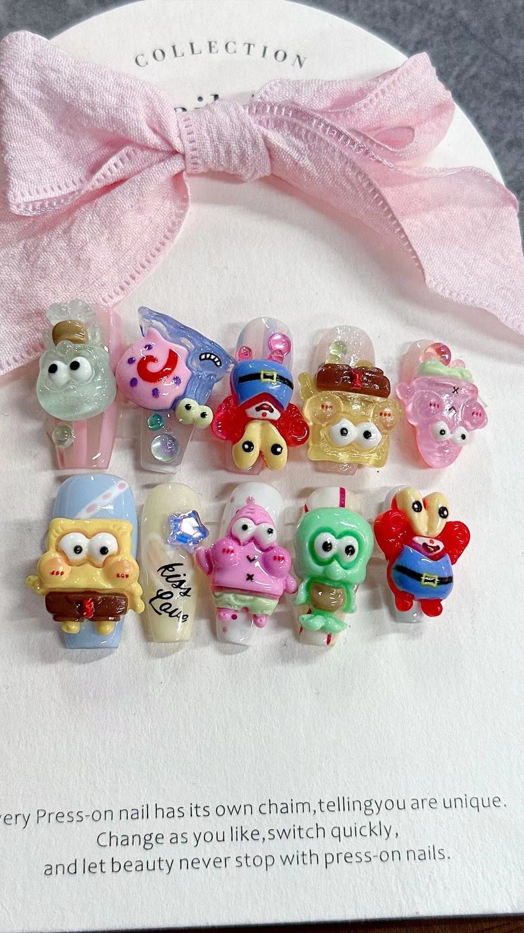 H237 SpongeBob Cute Cartoon HANDMADE NAIL