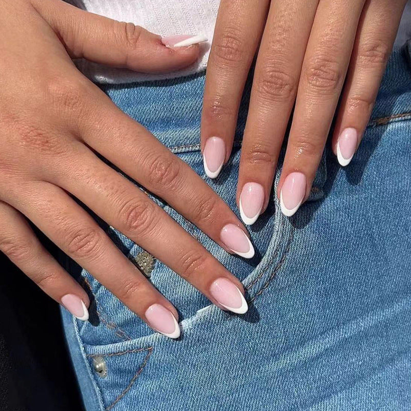 S31 FRENCH BABY PINK WHITE EDGE SHORT NAIL