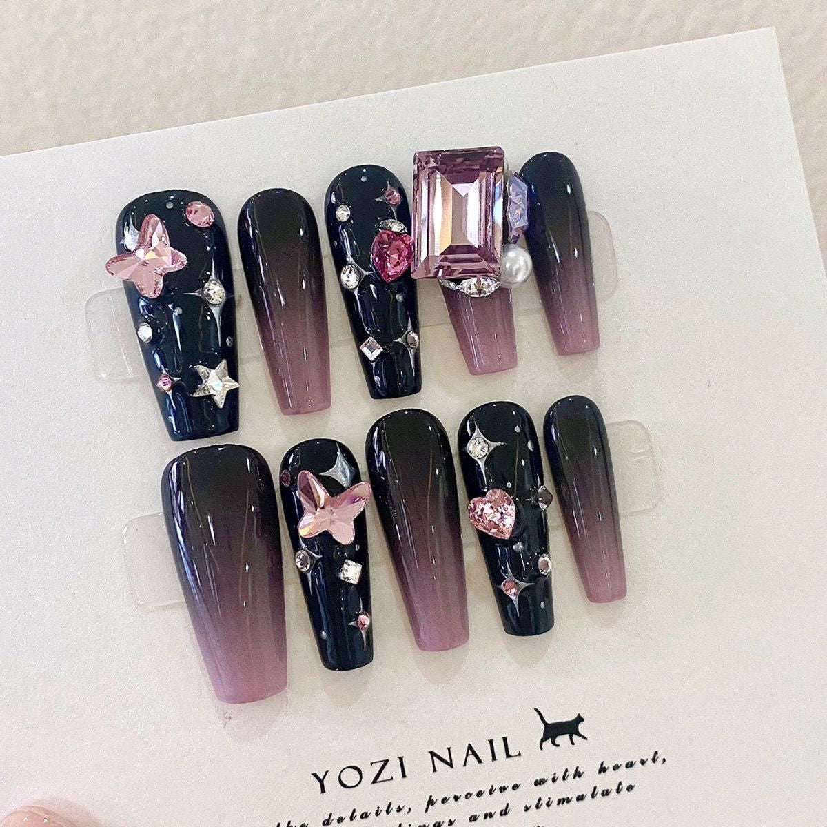 H196 NIGHTFALL DIAMOND HANDMADE NAIL