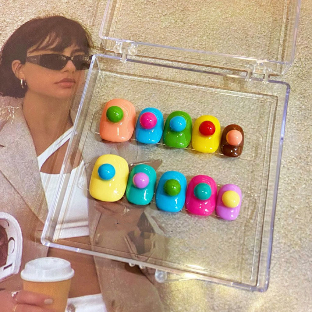 H150 LOVELY RAINBOW BEAN HANDMADE NAIL