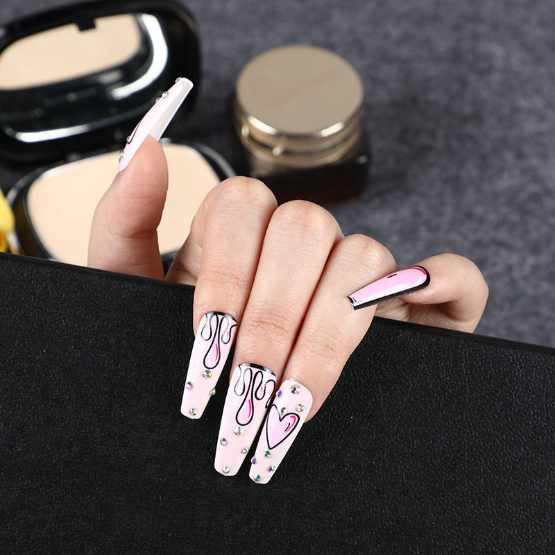 L31 DIAMOND PINK HEART LONG NAIL