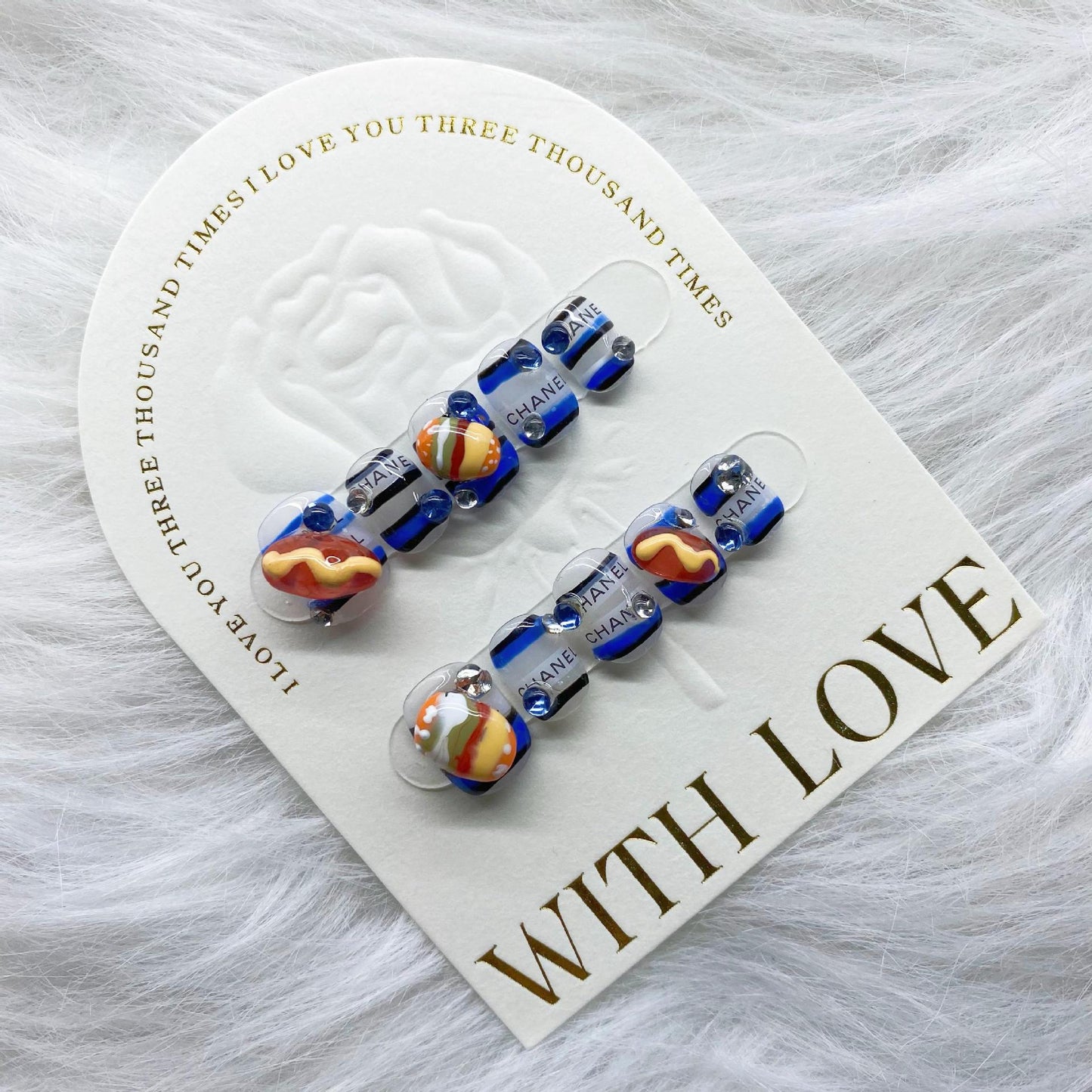 H21 BLUE CHANEL CHEESE BURGER HANDMADE NAIL