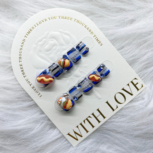 H21 BLUE CHANEL CHEESE BURGER HANDMADE NAIL