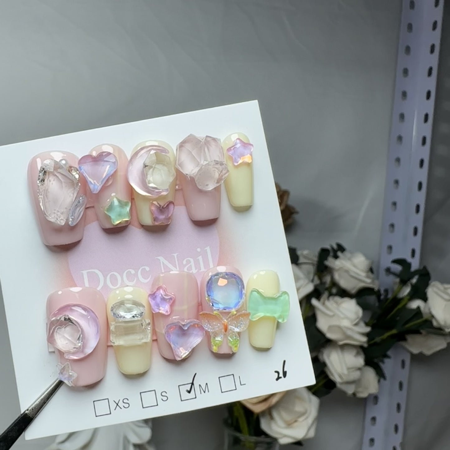 H55 NUDE PINK CRYSTAL CANDY HANDMADE NAIL