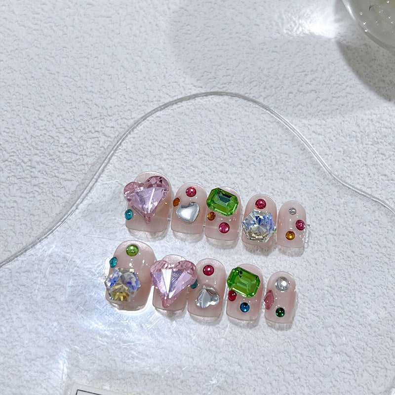 H79 NUDE PINK RUBBY EMERALD DIAMOND HANDMADE NAIL