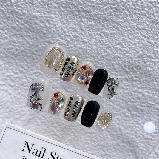 H56 LUXURY HEAVY METAL GEM HANDMADE NAIL