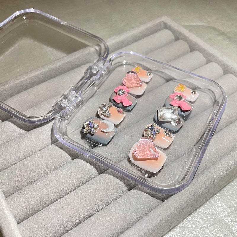 H70 NUDE HEART STAR BOW HANDMADE NAIL