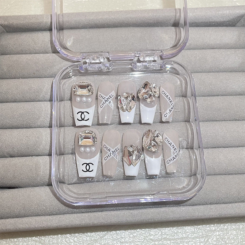 H72 BABY PINK CHANEL DIAMOND HANDMADE NAIL