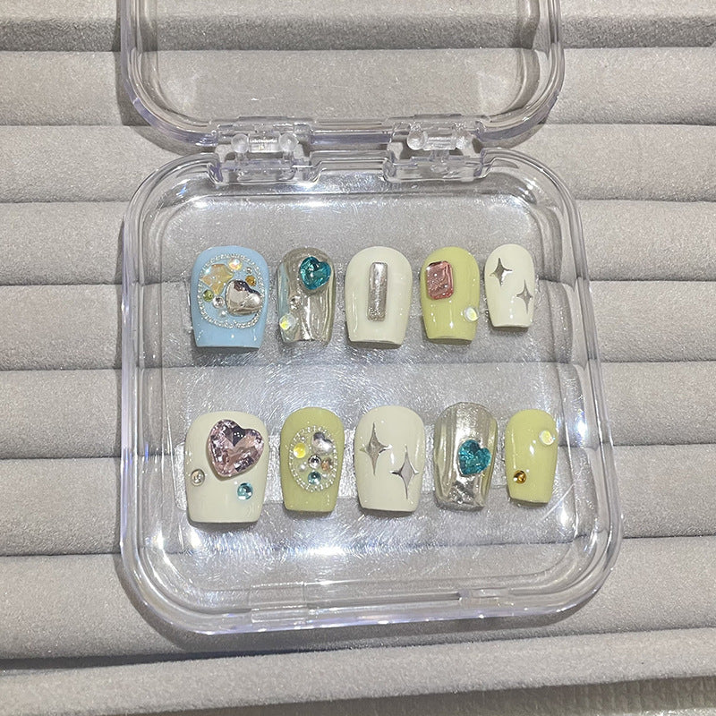 H76 RUBY HEART BLUE HEART SILVER HEART HANDMADE NAIL