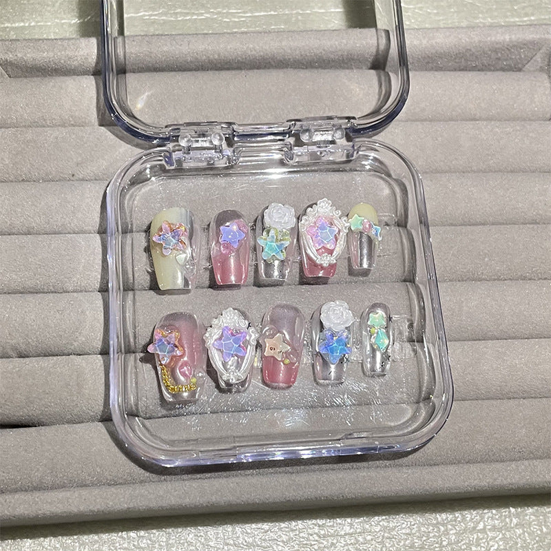 H38 SUMMER TRANSPARENT STAR & MOON HANDMADE NAIL