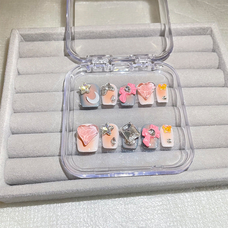 H70 NUDE HEART STAR BOW HANDMADE NAIL