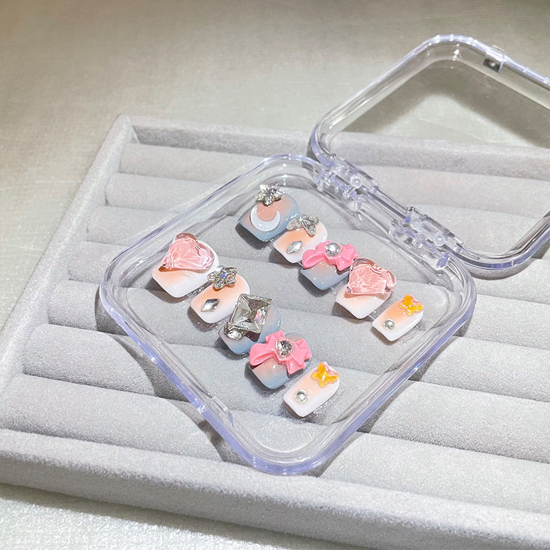 H70 NUDE HEART STAR BOW HANDMADE NAIL