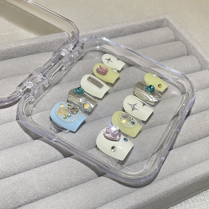 H76 RUBY HEART BLUE HEART SILVER HEART HANDMADE NAIL