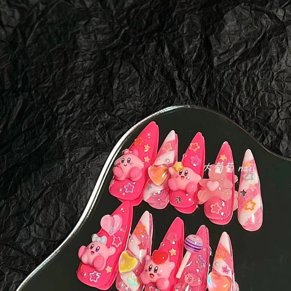 H265 red stars and cute beans HANDMADE NAIL