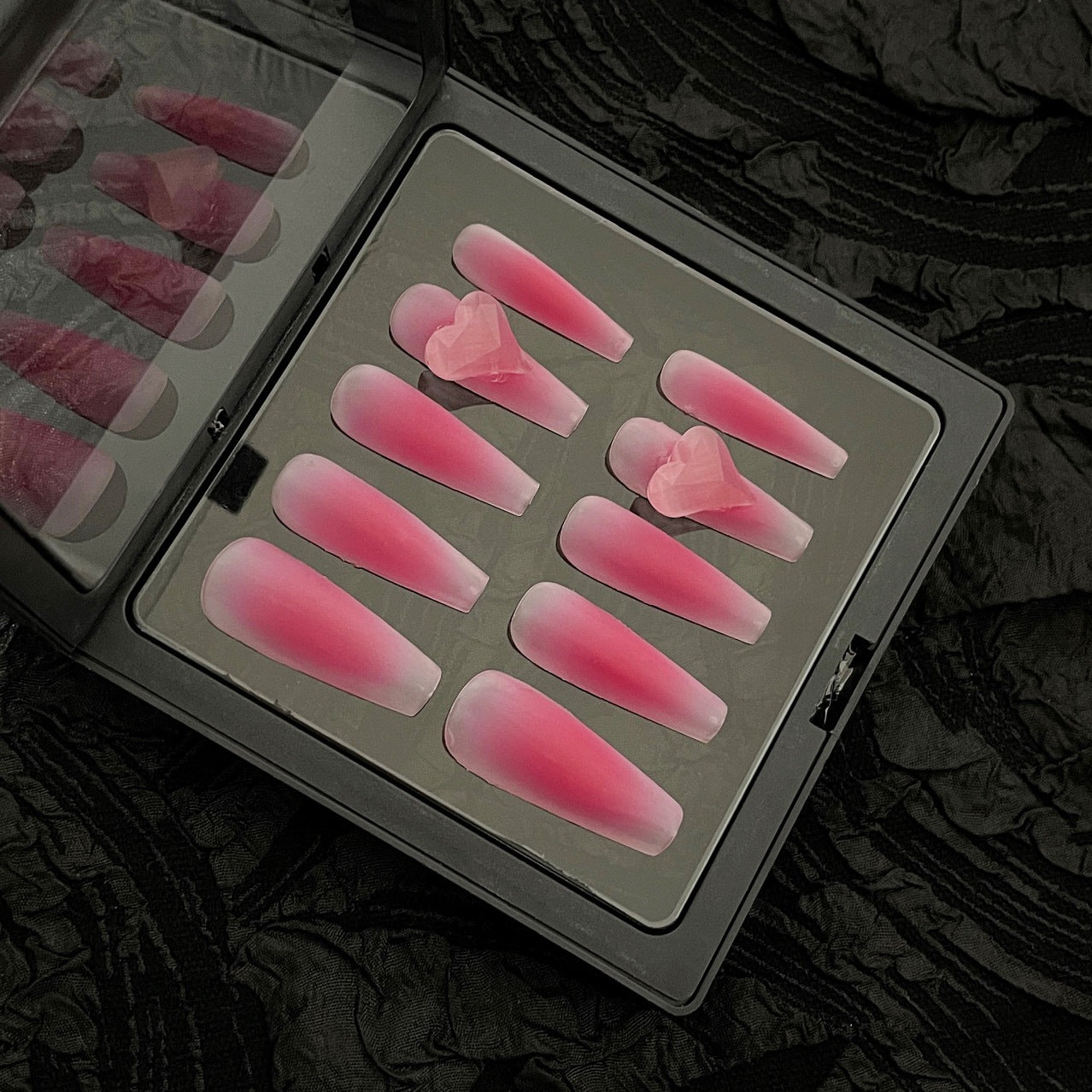 H206 HOT GIRLCAT EYE HEART DIAMOND HANDMADE NAIL