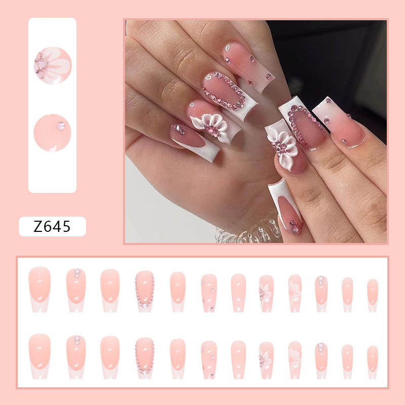 M16 NUDE PINK DIAMOND FLOWER HEART MEDIUM NAIL