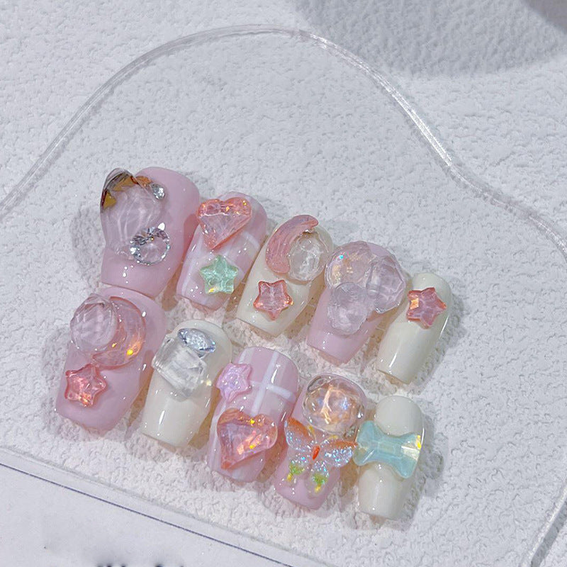 H80 CANDY HEART STAR MOON HANDMADE NAIL