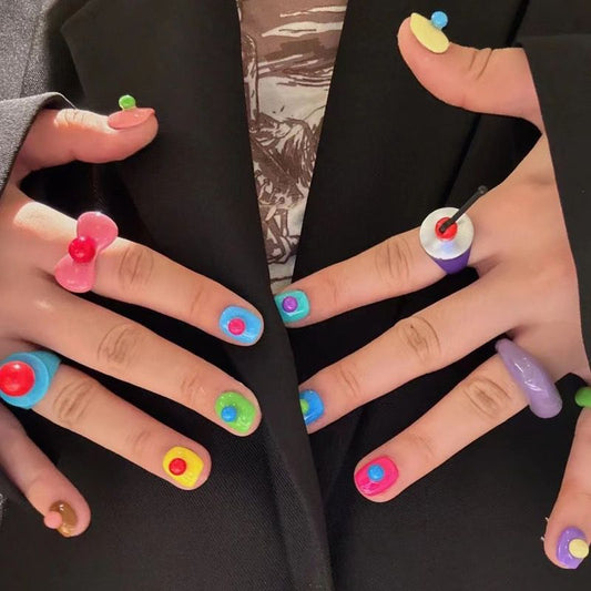 H150 LOVELY RAINBOW BEAN HANDMADE NAIL