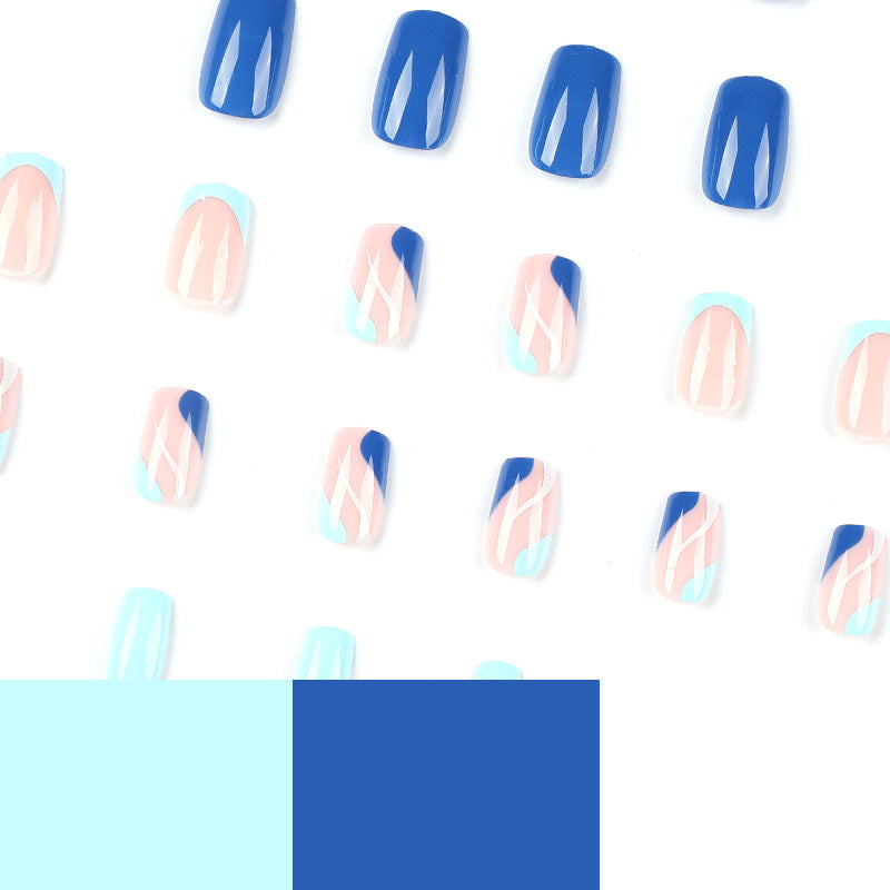 S27 FRENCH BLUE WHITE RIPPLE SHORT NAIL