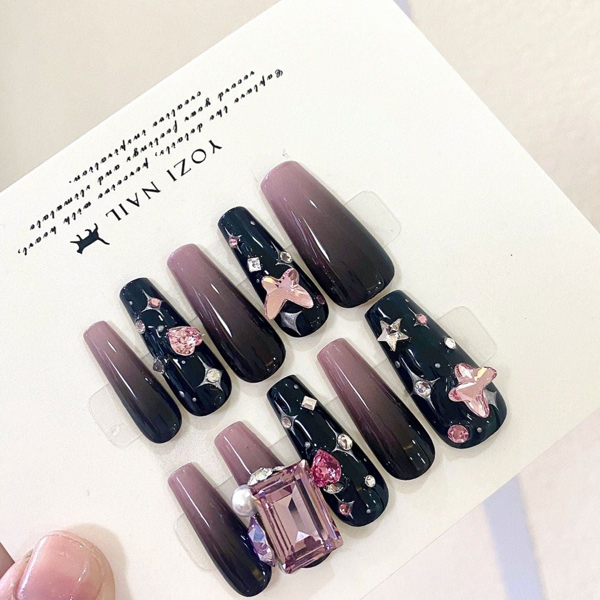 H196 NIGHTFALL DIAMOND HANDMADE NAIL